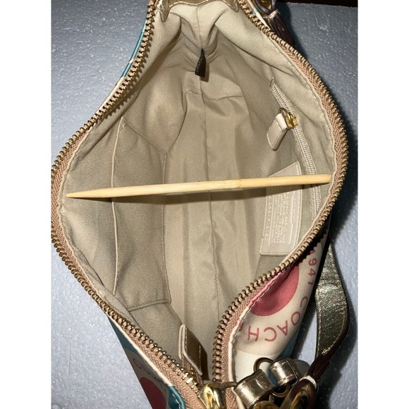 Coach Rare Snaphead Multicolor Satin Signature Print Leather Trim CrossBody Bag - Picture 10 of 15